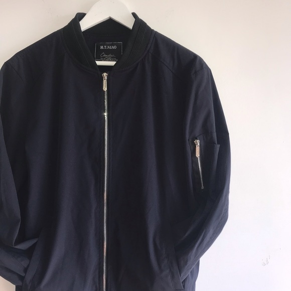 Navy Bomber Jacket with Baseball Collar - Picture 5 of 11